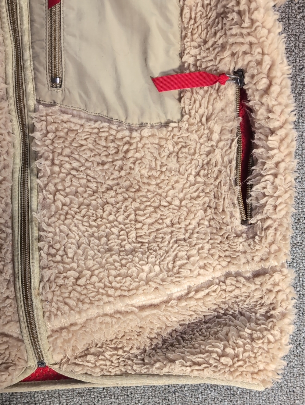 Patagonia Retro-X Deep Pile Sherpa Fleece Jacket In Oatmeal/Red Size 14/XL - Picture 7 of 12